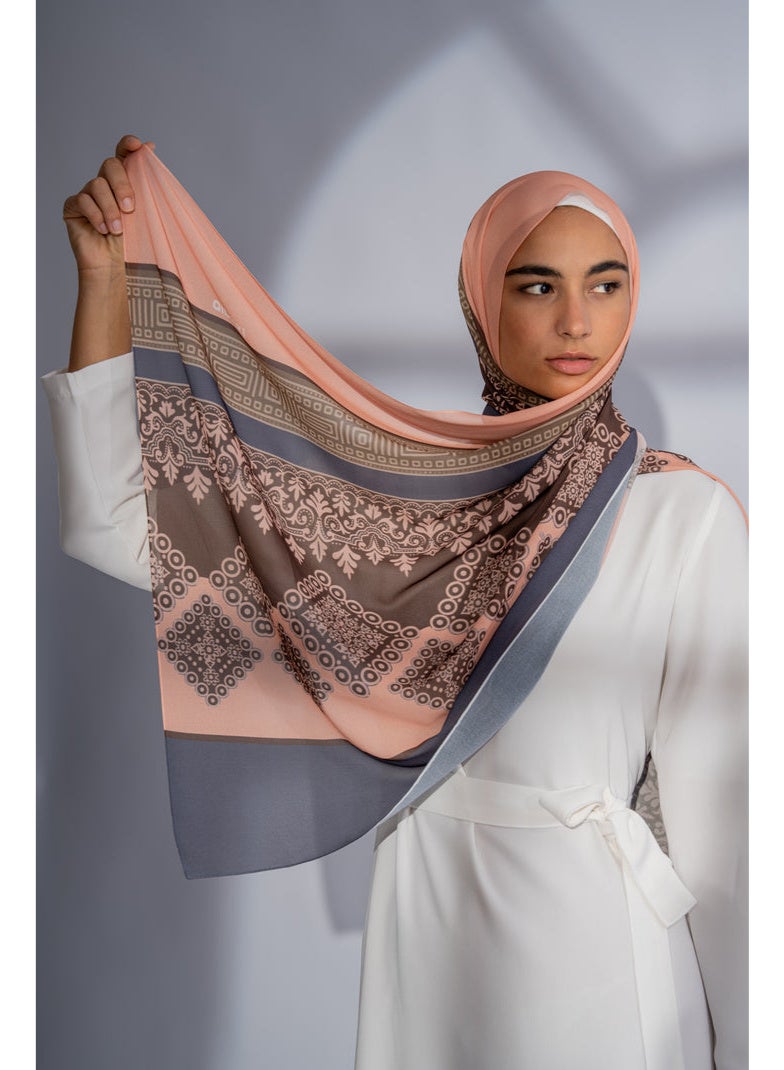 Women Hijab Rust & Rose Printed Chiffon